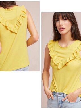 Anthropologie Maeve Yellow Ruffle-Trim Sleeveless Tank Top